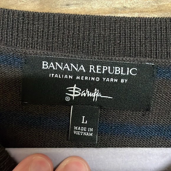 Banana Republic size L brown/blue stripe Italian Merino Yarn crewneck sweater - Picture 2 of 6